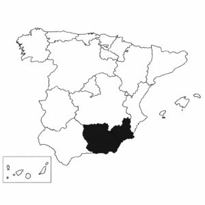 Mapa de España marcando Almería y Granada