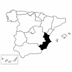 Mapa de España con Murcia y Alicante en negro